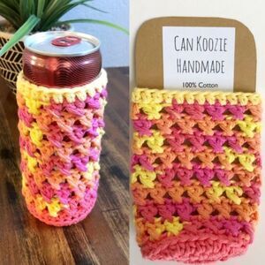 Hand Crafted Skinny Can Crochet Cozie Cup Summer Fun